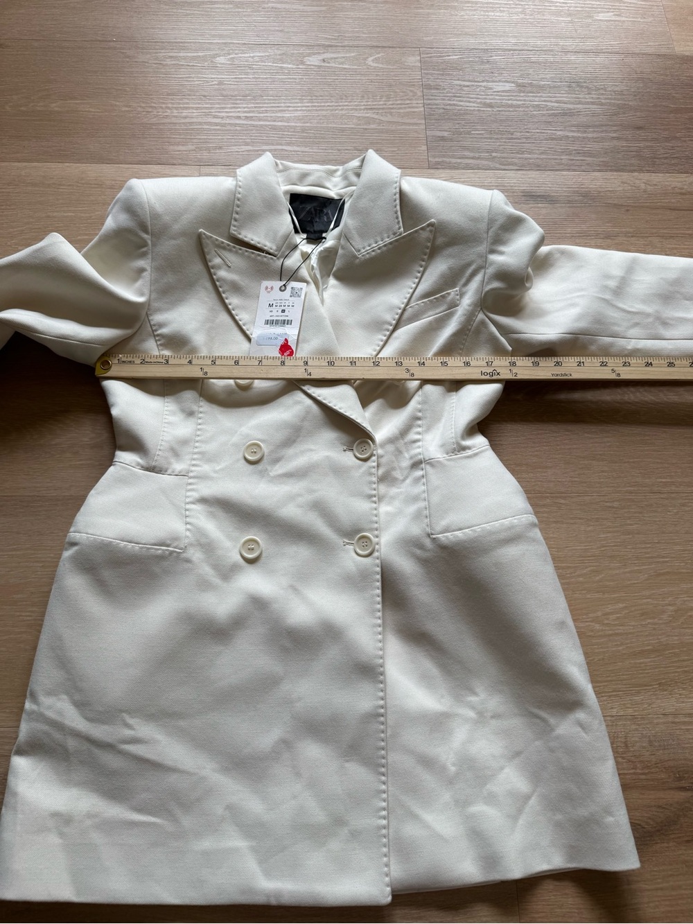 Zara White Double-Breasted Longline Blazer - Picture 5 of 9